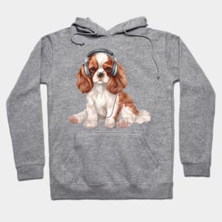 Watercolor Cavalier King Charles Spaniel Dog with Headphones Hoodie